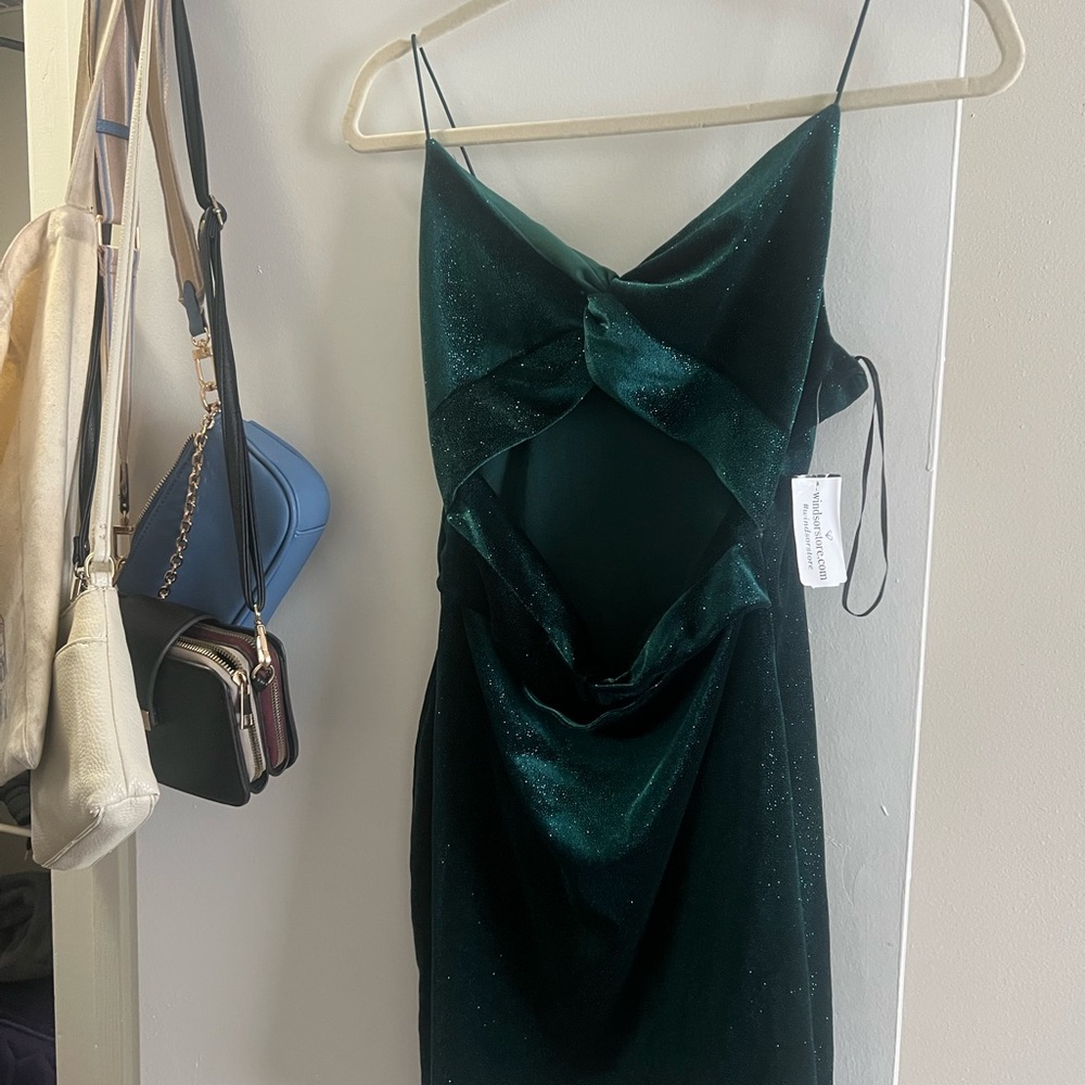 Hunter Green Slip Dress Spaghetti Strap Cowl Neck